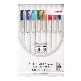 Mitsubishi Pencil UMNS388C Gel Ink Ballpoint Pen, Uni-Ball One, 0.38 mm, 8 Colors Set, Bulk Purchase 3 Pieces Set