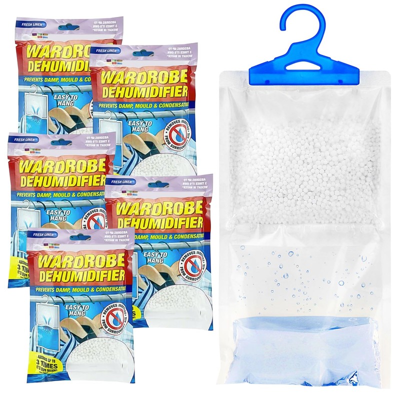 x5 Disposable Wardrobe Dehumidifier Hanging Bags - Specially Designed to