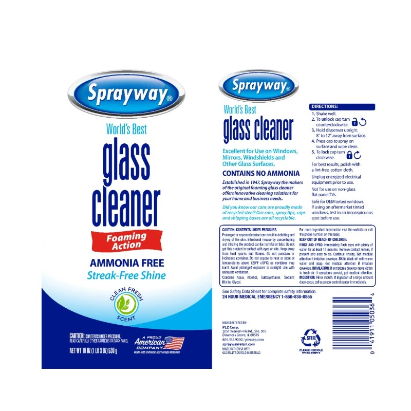 Sprayway Glass Cleaner, 19 fl oz, Ammonia-Free, Streak-Free Foaming Action