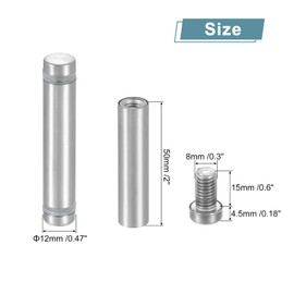 QUARKZMAN Pack of 12 Stainless Steel Wall Spacers, 12 x 60 mm Standoff Bolts, Spacer Screws for Acrylic Glass, Sign Holder, Advertising Boards, Silver