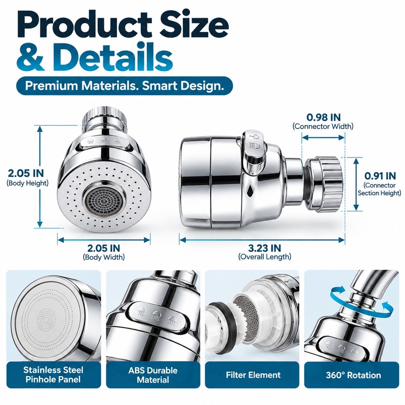 360 Degree Swivel Kitchen Faucet Aerator Adjustable Dual Mode Sprayer