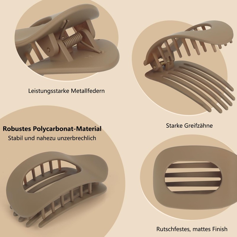 Set of 4 Brown Matt Flat Hair Clips