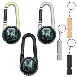 3PCS Compass Keychains, Kids Compass Hiking, Compass Navigation, Colorful Carabiner Compass, Waterproof Pocket Compass, for Outdoor Camping, Sport Hiking, Navigation, With 3 Emergency Whistle