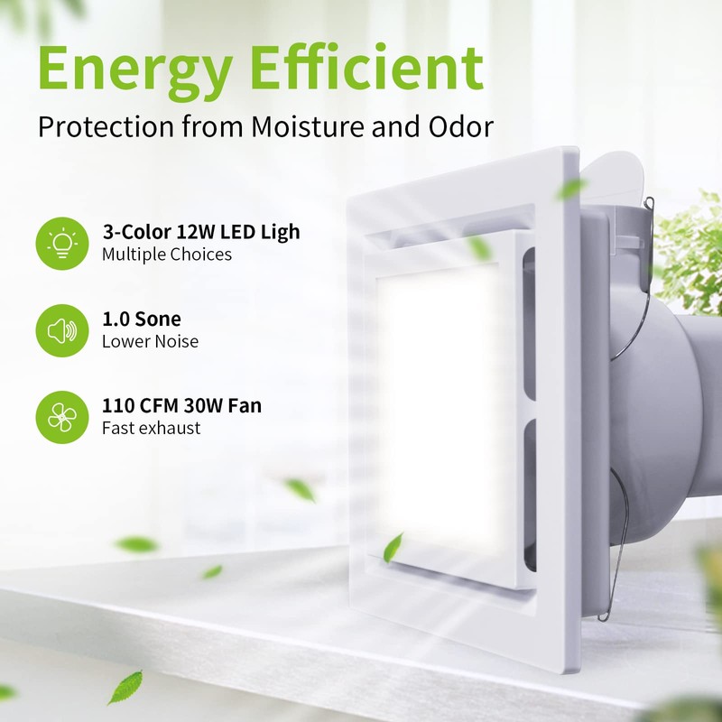 Tolery Bathroom Fan with Light Ceiling Mount Shower Ventilation Exhaust