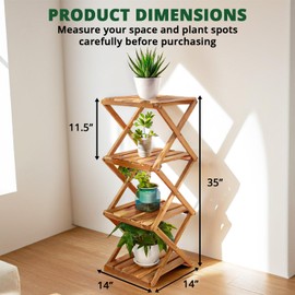 BEEFURNI Acacia Plant Stand Indoor Corner, Wooden Outdoor 4 Tier Corner Planter Stand, Foldable Shelf Display, Tall Plant Bench for Succulent, Easy Assembly, Window Decor, 1-year Manufacturer Warranty