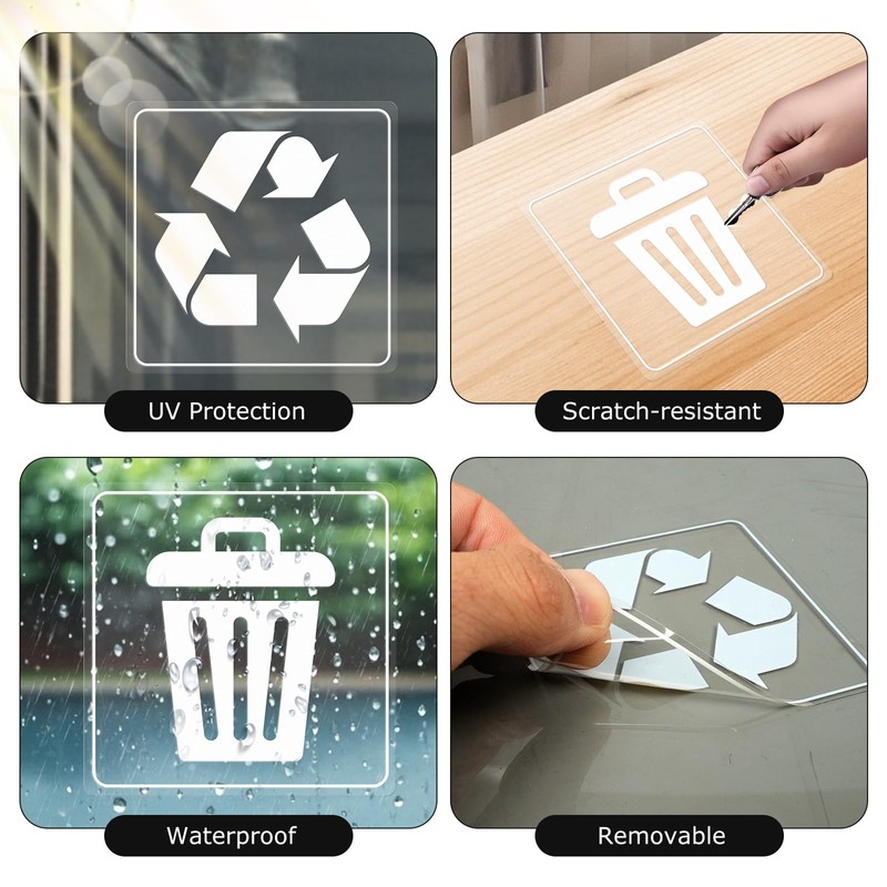 YIKIADA 10 Pack Recycle and Trash Clear Stickers 3×3 Inches