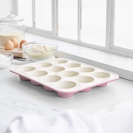 GreenLife Bakeware Healthy Ceramic Nonstick, 12 Cup Muffin and Cupcake Baking Pan, PFAS-Free, Pink