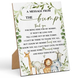 Baby Shower Games a Message from The Bump Baby Shower Game Sign-8×11 Inches, Jungle Safari Animal Wooden Game Sign, Gender Neutral Tabletop Decor for Gender Reveal Party, Baby Shower Decoration-LA21