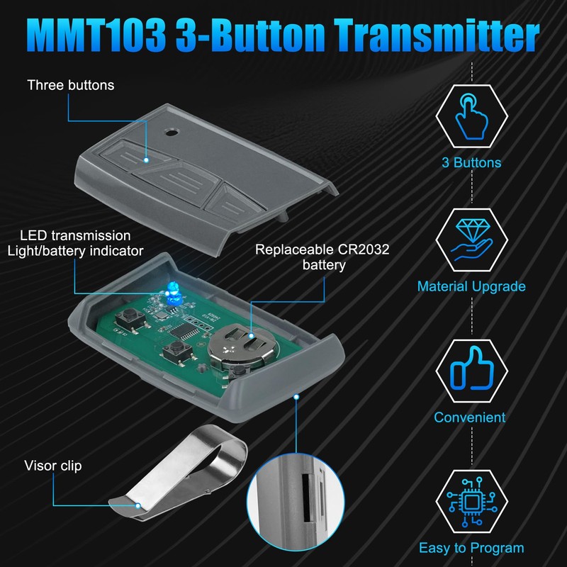 MMT103 3-Button Transmitter Replace for Mighty Mule MMT103 Remote, Compatible