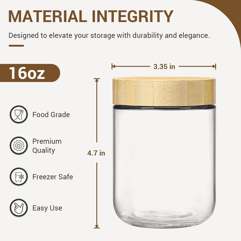 NETANY 4-pack 16oz Glass jars with Airtight Lids, Overnight Oats