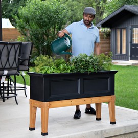 Mayne Fairfield Elevated Garden Bed - Black - 48in L x 18in W x 14in H - Polyethylene - Built-in Water Reservoir (4890-B)