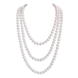 Faux Pearl Necklaces for Women Long Pearl Necklace Costume Jewelry for Teen Girls Layered Choker Necklace Sliver Layered Pendant Jewelry