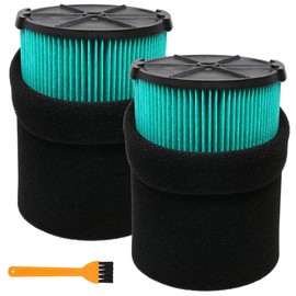 2 Pack Vf6000 Filter for Ridgid Shop Vac 5-20 Gallon and Also Fit for Husky Vacuum 6-9 Gallon with 2 Pack Foam Sleeve