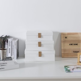 Soul & Lane Off-White Cardboard Decorative Boxes for Storage - Set of 3, Textured Boxes with Lids for Home Decor, Photo Storage and Memory Boxes for Keepsakes