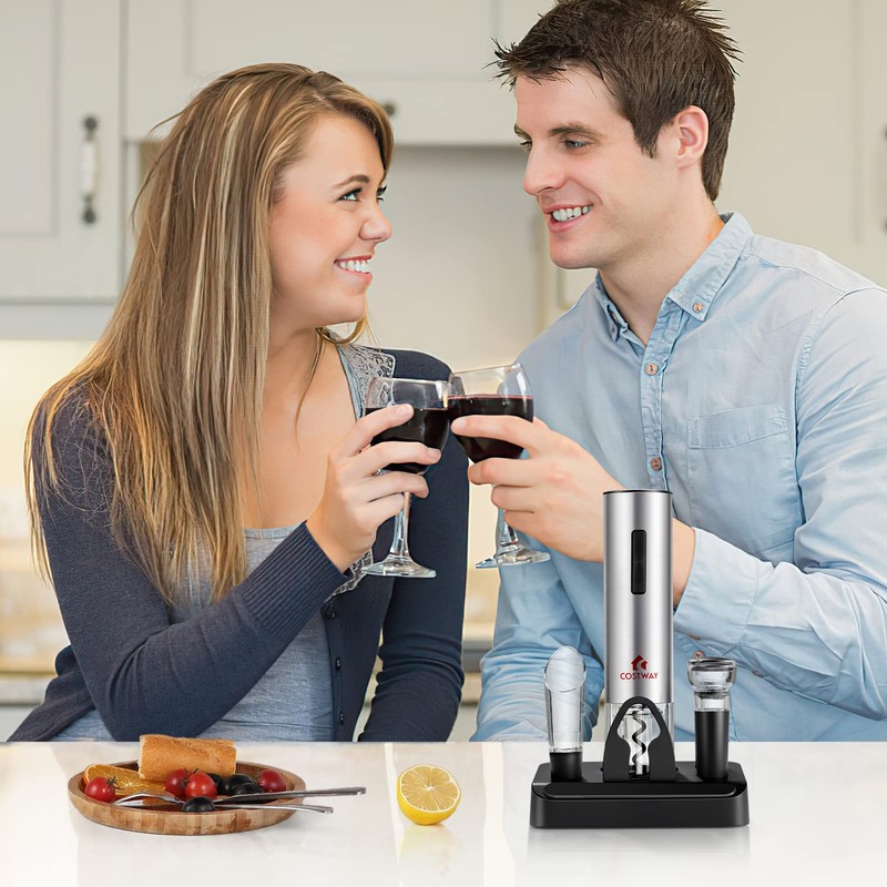 COSTWAY Electric Wine Bottle Opener Set, 6-in-1 Rechargeable Corkscrew Opener