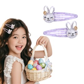 Easter Bunny Hair Clips Cute Rabbit Hairpins Women Girls Spring Hair Accessories 2 Pcs (Purple)
