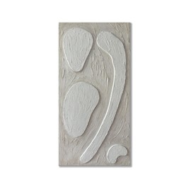 UXYZART 24x48 White Wall Art Canvas Abstract Textured Wall Decor for Living Room Hand Painted Contemporary Plaster Art Minimalist Vertical Wall Art