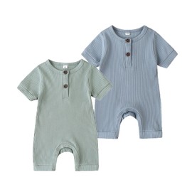 Tearfuty Newborn Baby Boy Girl Rompers Cotton One Piece Jumpsuit Summer Short Sleeve Rompers（2 Pack）