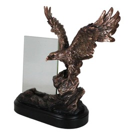 Ebros Gift Patriotic American Bald Eagle With Outspread Wings Landing On Rock Pillar Engravable Engraving Beveled Glass Frame Bronze Electroplated Resin Figurine With Base Stand