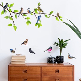 WOHAHA Wall Sticker, Stylish, Birds on Branches, Green Foliage, Wall Sticker, Removable Wallpaper, Waterproof, For Rooms, Living Rooms, Rents, Bedrooms, Wall Decor, Wall Decor, Wall Decor, Wall