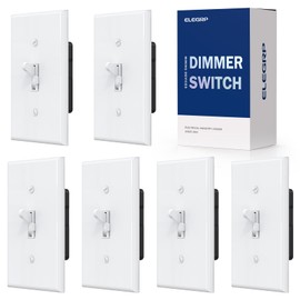 ELEGRP Digital Toggle Dimmer Switch for Dimmable LED, CFL and Incandescent Light Bulbs, Single Pole or 3-Way Toggle LED Dimmer Light Switch, Wall Plate Included, UL Listed, 6 Pack, White