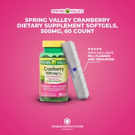 Unique Bundle Store Spring Valley, Cranberry Supplements for Women & Men, 500mg 60 Count Softgels, Dietary Supplement + 7 Day Pill Organizer Included (Pack of 1)