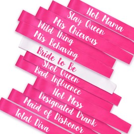 12Pcs Bachelorette Sashes Hot Pink, Bride to Be Team Bride Sash Maid of Honor Bridesmaid Sash for Bridal Shower Hen Party Wedding Party Decorations