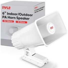 Pyle Indoor / Outdoor PA Horn Speaker - 6" PA Speaker With 8 Ohms Impedance & 50 Watts Peak Power - Mounting Bracket & Hardware Included - White