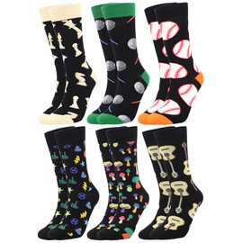 Coolwife Funky Socks Colorful Sport Pattern Dress Socks Cotton Casual Fun Novelty Socks (UK, Alpha, One Size, Regular, Regular, 6 Pairs Ball & Mushrooms)