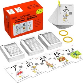 Hiragana and Katakana Alphabet Japanese Flash Cards for Beginners - 104 Katakana & 104 Hiragana Flash Cards with Ring - Easy to Remember and Learning Fast for Kids