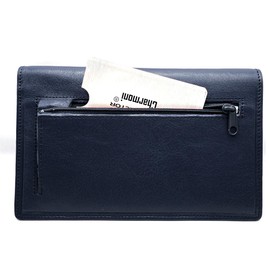 Charmoni - Top Cheque Book Cover - RFID Protection - 2 Flaps - 4 Credit Card Slots Cowhide Leather, blue, Classic