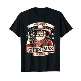 Holiday Cowboy Santa Country Western Christmas T-Shirt, black