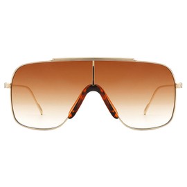 Retro Oversized Square Sunglasses for Women Men Vintage Large Metal Shield Shades Female One Piece Sunnies UV400 (leopard)