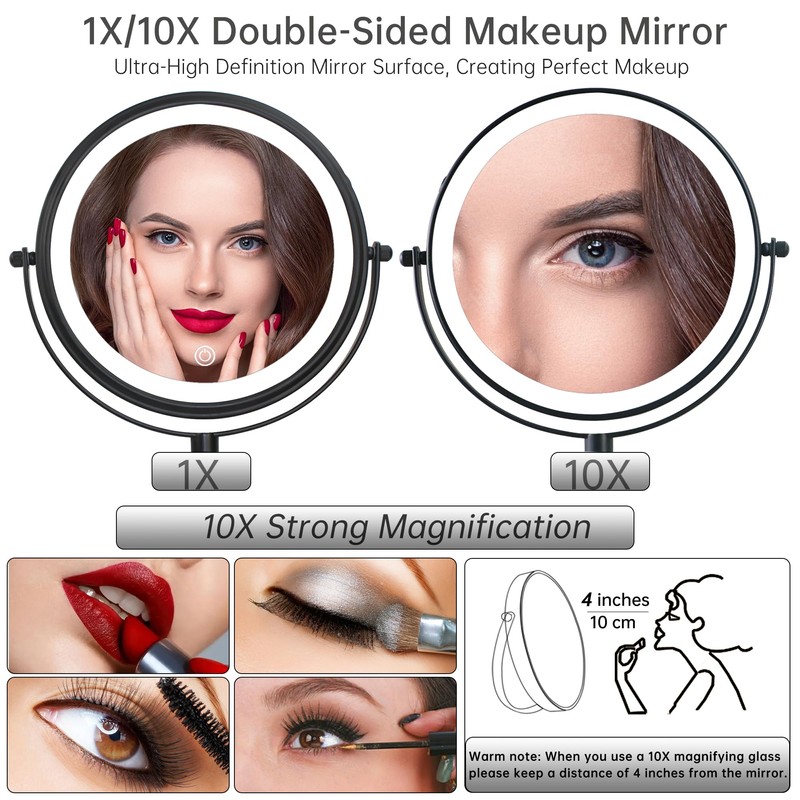 JANEEVA 8" Wall Mounted Lighted Makeup Mirror,Rechargeable Double Sided 1X/10X