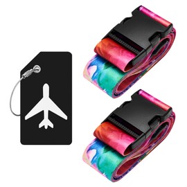 ZOUIQSS Pack of 2 Adjustable Suitcase Strap, Suitcase Strap, Durable Suitcase Straps, Luggage Tag, Travel Packing Straps with Quick Release (Colourful Butterfly)