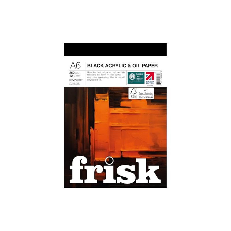 Frisk A6 Black Acrylic and Oil Paper Postcards 260gsm 12