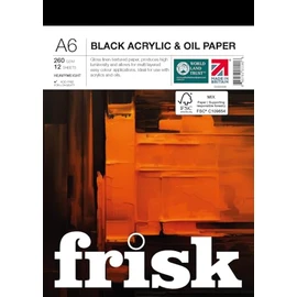 Frisk A6 Black Acrylic and Oil Paper Postcards 260gsm 12 Sheets