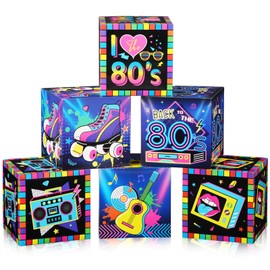 Kolldenn 6 Pcs Large 80's Party Decorations Boxes, 12 Inch 80's Theme Cardboard Box Backdrop Props Boxes for Birthday Party Decorations