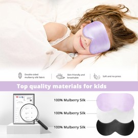 Kids Sleep Mask Eye Cover, 100% Real Natural Pure Silk Eye Mask with Adjustable Strap, Blindfold Kids Eye Mask for Sleeping, Eye Shade for Boys Girls and Adult, Pressure-Free Comfort (Purple)