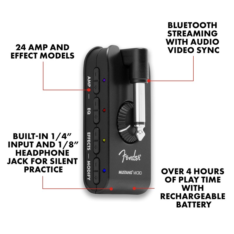 Fender Mustang Micro Headphone Amplifier, with 2-Year Warranty