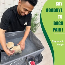 Amlmpet Elevated Dog Bathtub, Portable Dog Washing Station for Home with Towel Bar & Storage, Folding Pet Bath Tub for Small & Medium Dogs