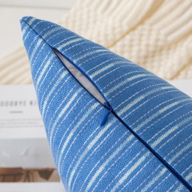 Kevin Textile Square Pillow Cover Set of 2 Solid Linen Cusion Covers Boho Woven Texture Decorative Throw Pillows for Couch Bed Chair, 16x16 inch, Light Blue