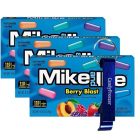 Mike and Ike Chewy Candy – 3 Pack of Movie Theater Boxes (4.25 OZ Each) + Candy Freezer Bottle Opener Keychain – Perfect for Movie Nights & Sharing (Berry Blast) - Keychain