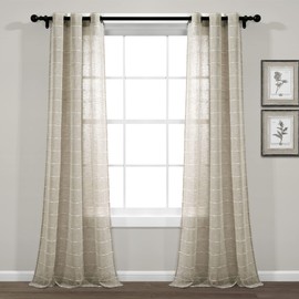 Lush Decor Farmhouse Textured Grommet Sheer Window Curtain Panel Pair, 38"W x 84"L, Neutral