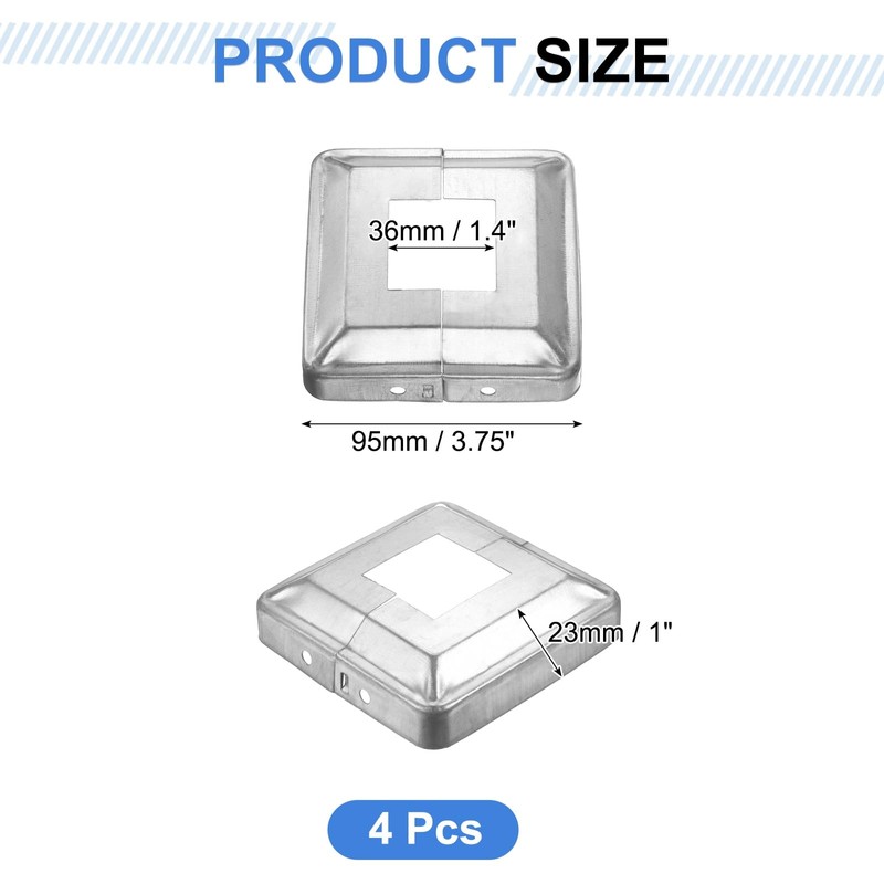 sourcing map 4Pcs Post Base Cover, 3.75"x3.75" (Internal Size 1.4"x1.4")