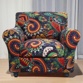 SearchI Funda de Sofá Extensible Impresa, Funda para Sillón de 2 Piezas con Patrón Floral y Funda de Cojín de Silla Separada, Protector de Muebles Lavable para Sala de Estar(Pequeño, Patrón Cachemir)