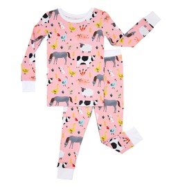 Little Sleepies Two-Piece Pajama Set for Boys & Girls, Soft Viscose from Bamboo Toddler Pajamas for Kids, Family Matching PJs, Pink Farm Animals, 16