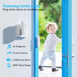 Wireless Door Sensor Chime, Door Open Alarm When Entry Business/Office/Store (500ft Range 51 Ringer Adjustable Volume) Home Alert Bell for Kid/Toddler Safety