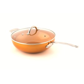 MasterPan Copper tone 12-inch Ceramic Non-stick Wok with Lid