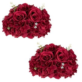 NUPTIO - Bolas de flores para centros de boda, 2 piezas, 30 cm, diámetro de bolas de flores artificiales, ramo de flores para centro de mesa, burdeos, falsas rosas para decoraciones de bodas